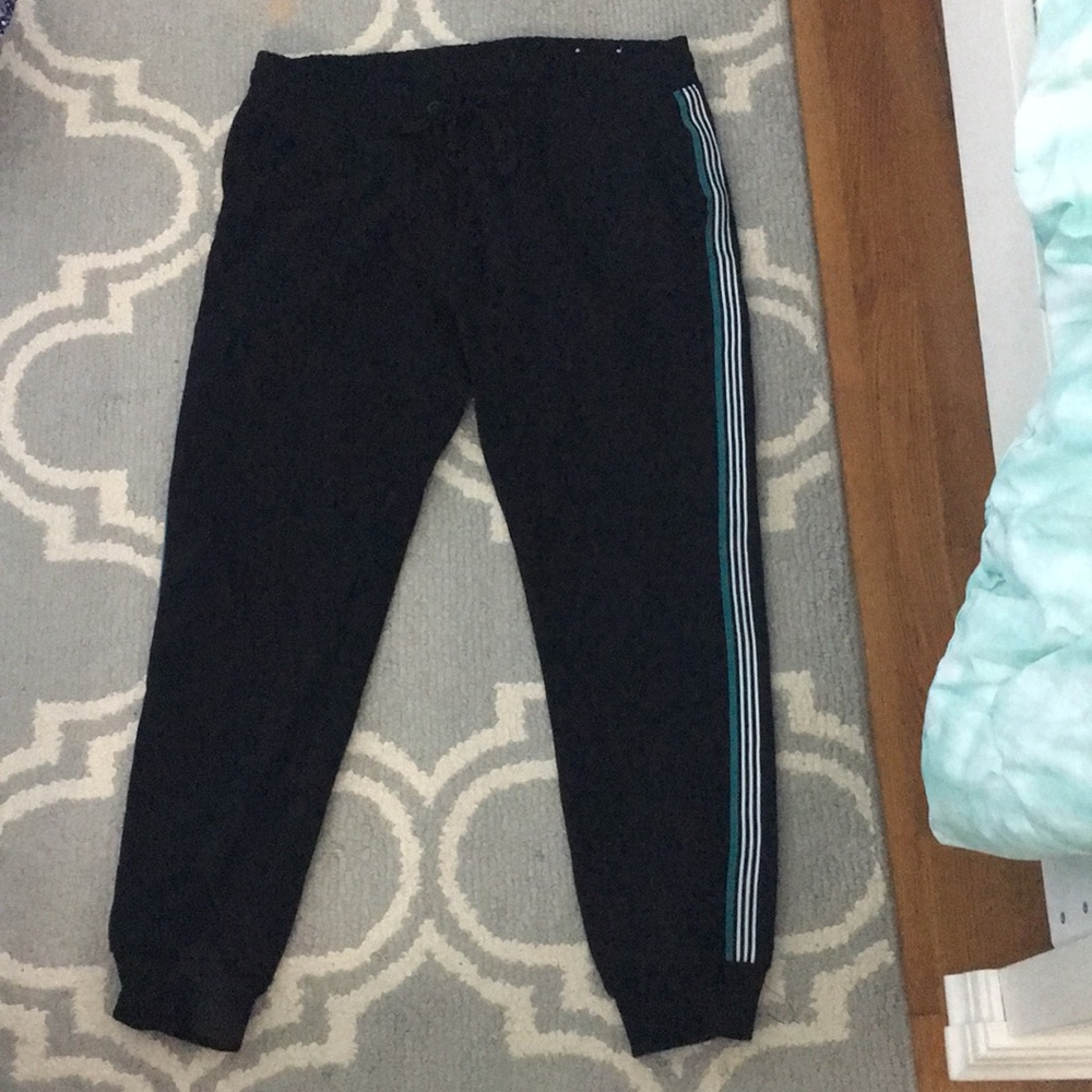 Black Joggers with blue and white stripes!!